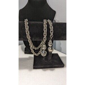 Silver Tone Lariat Chunky Bold Slide Necklace